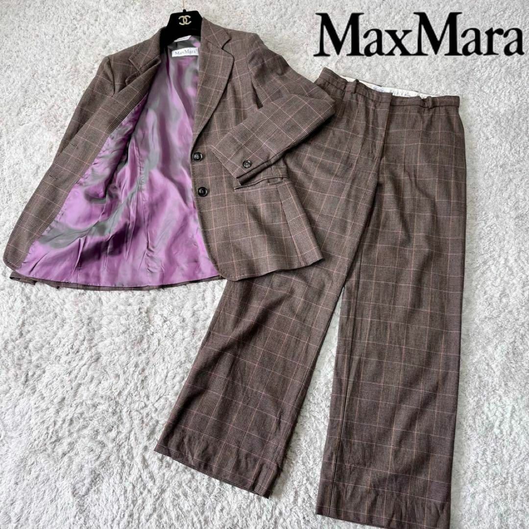 Max Mara(マックスマーラ)のイタリア製【白タグ】MaxMara チェック柄 パンツスーツ ウール 38サイズ レディースのフォーマル/ドレス(スーツ)の商品写真