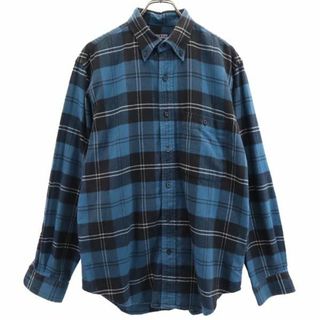 ランズエンド チェック柄 長袖 ボタンダウンシャツ M ブルー系 LANDS' END ネルシャツ メンズ 【中古】 【230923】