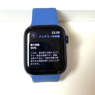 アップルウォッチ(Apple Watch)のApple Watch 6 44mm GPS ブルー アルミ バッテリー90%(腕時計(デジタル))