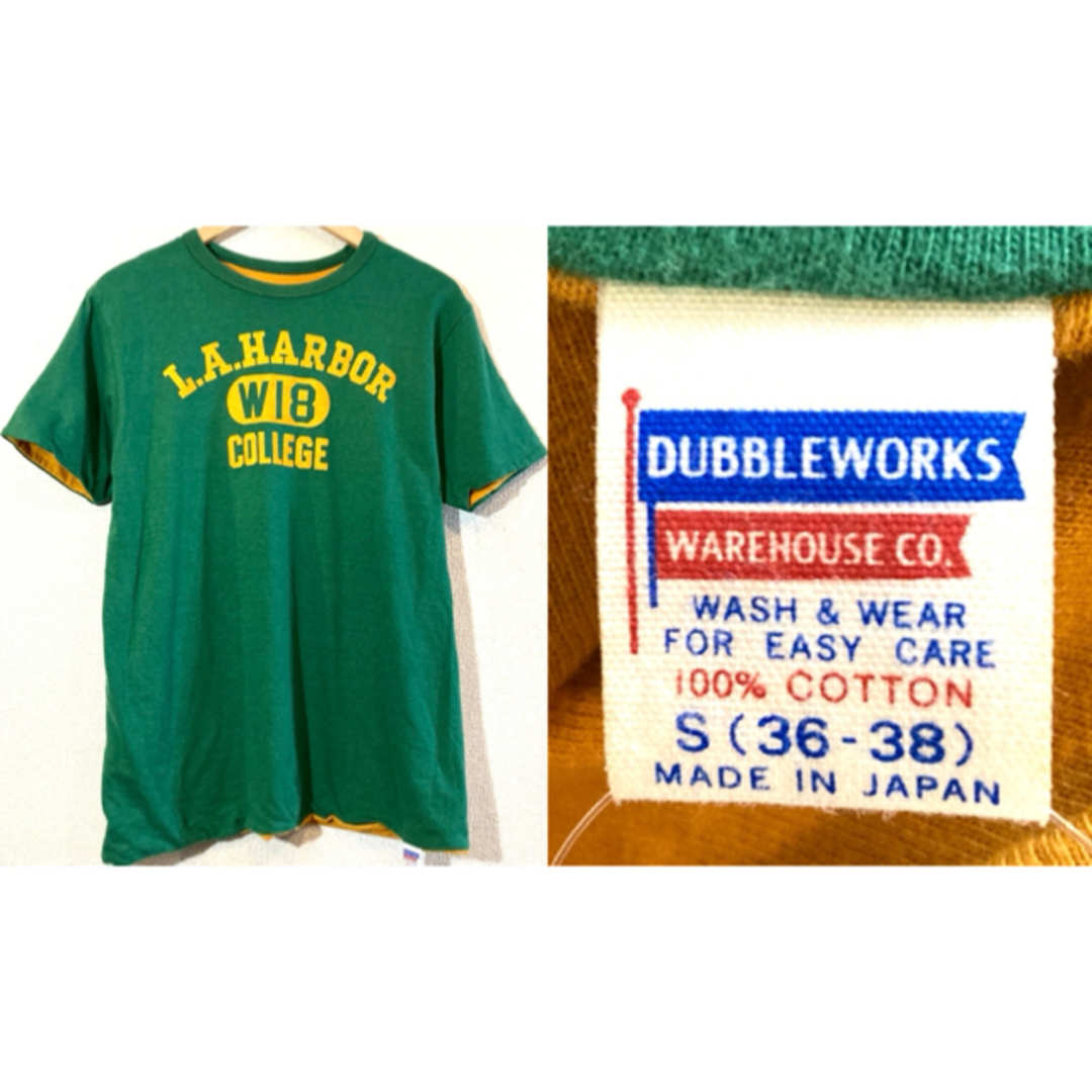 WAREHOUSE(ウエアハウス)のDUBBLEWORKS★カレッジTシャツ★フロッキー★3段★ウエアハウス★緑黄 メンズのトップス(Tシャツ/カットソー(半袖/袖なし))の商品写真