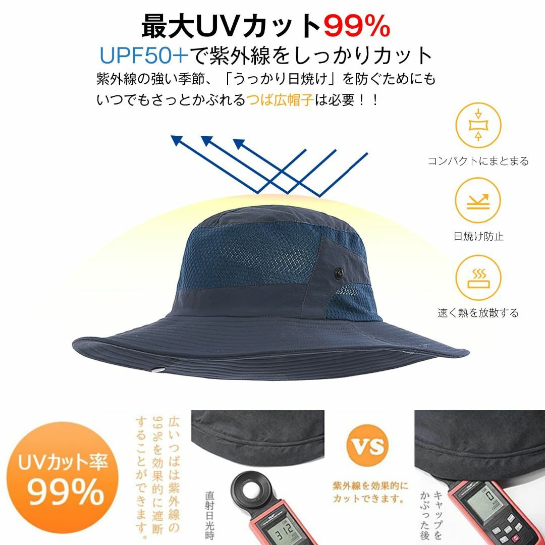 【色: ネイビー】Favoreal 日除け帽子 メンズ 夏用 UVカット UPF