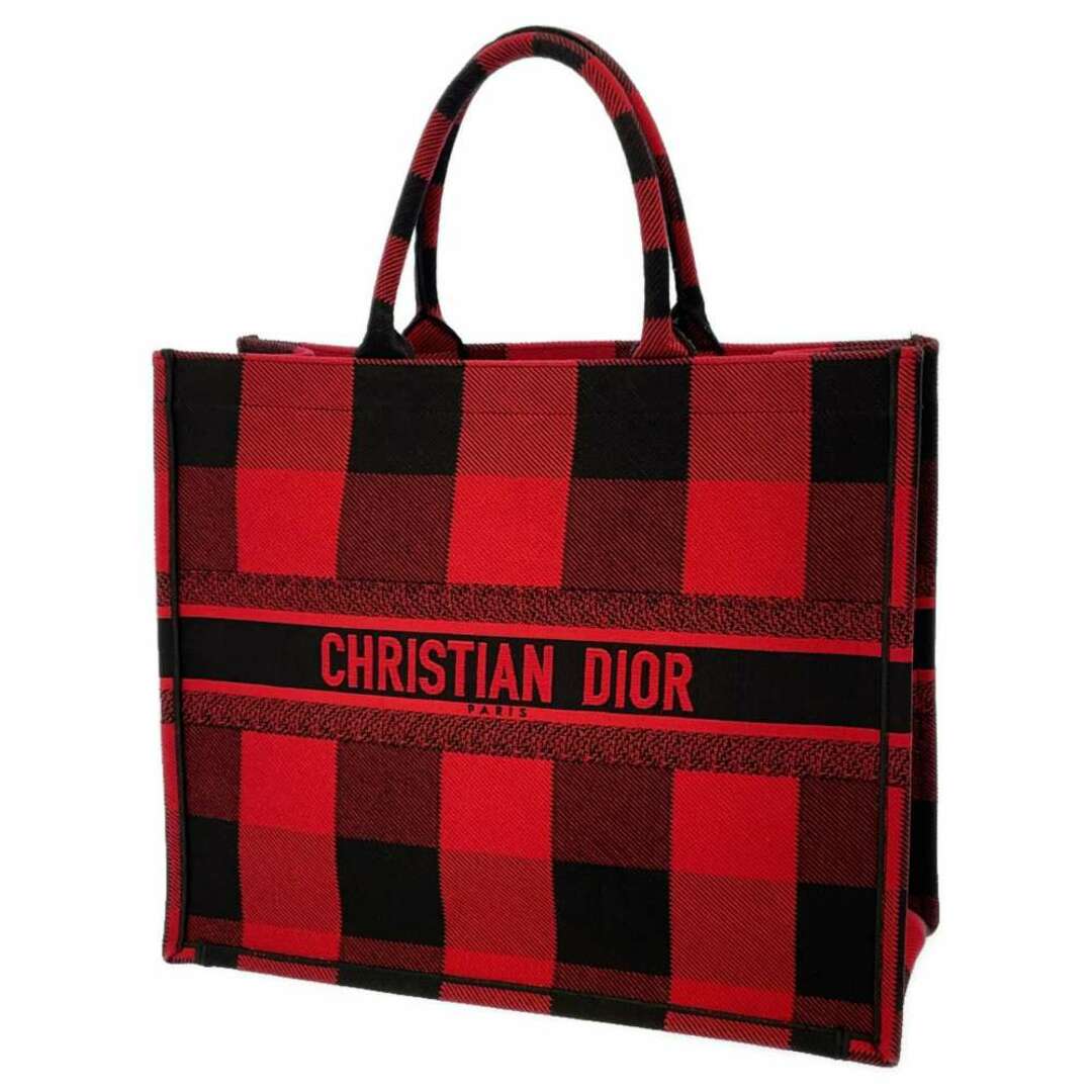 クリスチャン・ディオール トートバッグ ブックトート ラージ キャンバス チェック柄 Christian Dior 黒