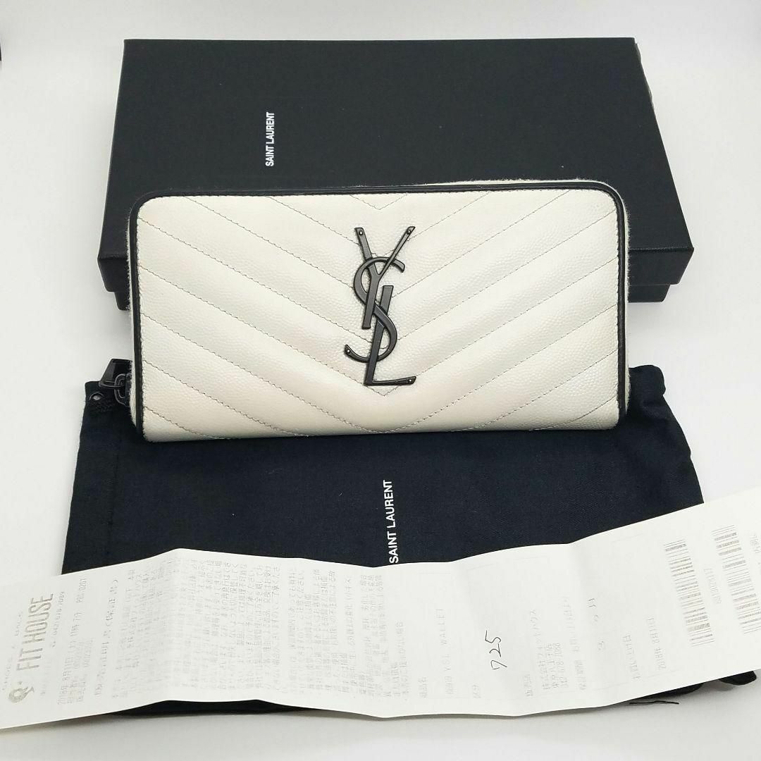 SAINTLAURENT♡ Vステッチ ブラック ラウンドジップウォレット-