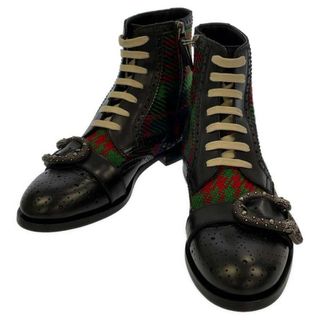 Gucci - グッチ ブーツ ウィングチップ ビー刺繍 チェック柄