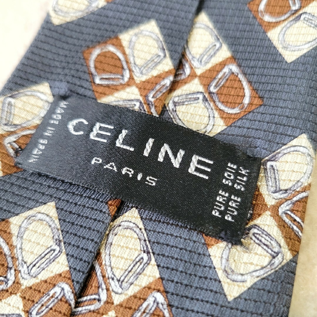 celine(セリーヌ)の美品【CELINE セリーヌ】ネクタイ 総柄 グレー系 スペイン製 メンズのファッション小物(ネクタイ)の商品写真