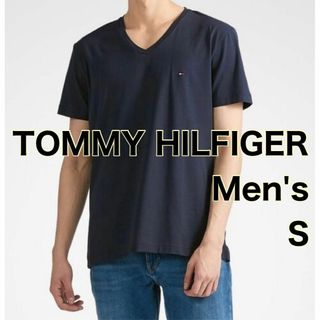 トミーヒルフィガー(TOMMY HILFIGER)の【トミーヒルフィガー】メンズ S 半袖 Tシャツ Vネック 綿 ロゴ ネイビー(Tシャツ/カットソー(半袖/袖なし))