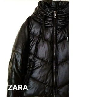 ザラ(ZARA)のZARA　ブラックレザー風中綿ダウン(ダウンジャケット)