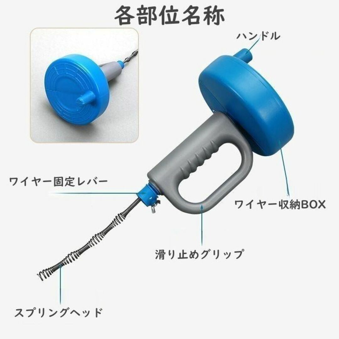 訳あり ワイヤー式パイプクリーナー 排水口 排水管詰まり取り 回転式 （５ｍ） インテリア/住まい/日用品のインテリア/住まい/日用品 その他(その他)の商品写真