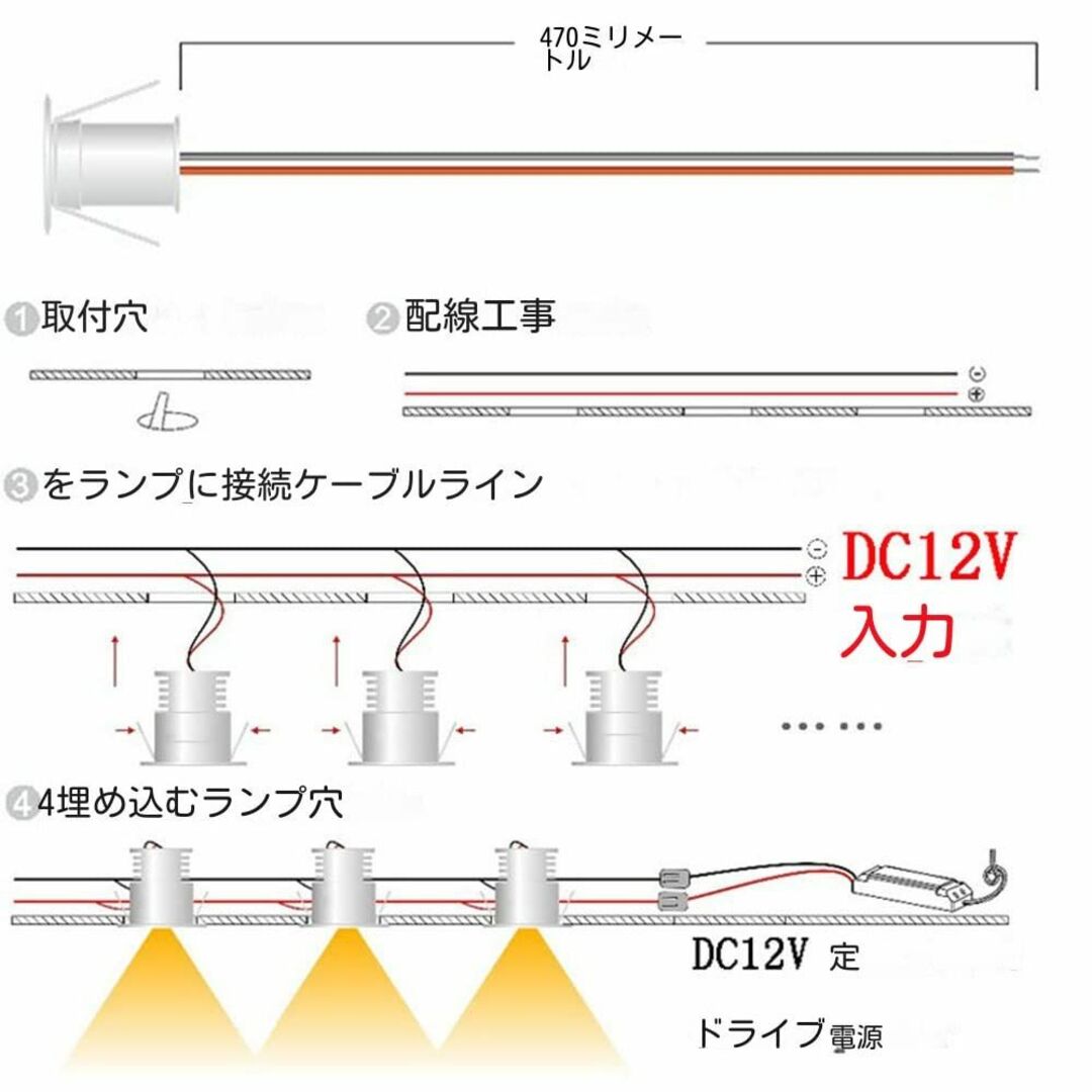 【色: 暖かい白】小さなLED埋め込み式ライト9PCS12V1Wスポットライトキ