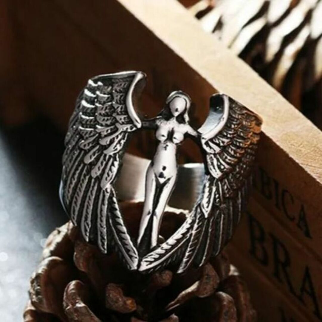 エンジェル シルバー リング 天使 アンティーク 指輪 女神 おしゃれ 28号 メンズのアクセサリー(リング(指輪))の商品写真