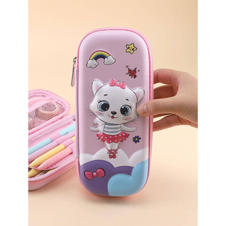 ペンケース 筆箱 3Dペンケース 仔猫　可愛い　ベビーピンク　メッシュポケット(ペンケース/筆箱)
