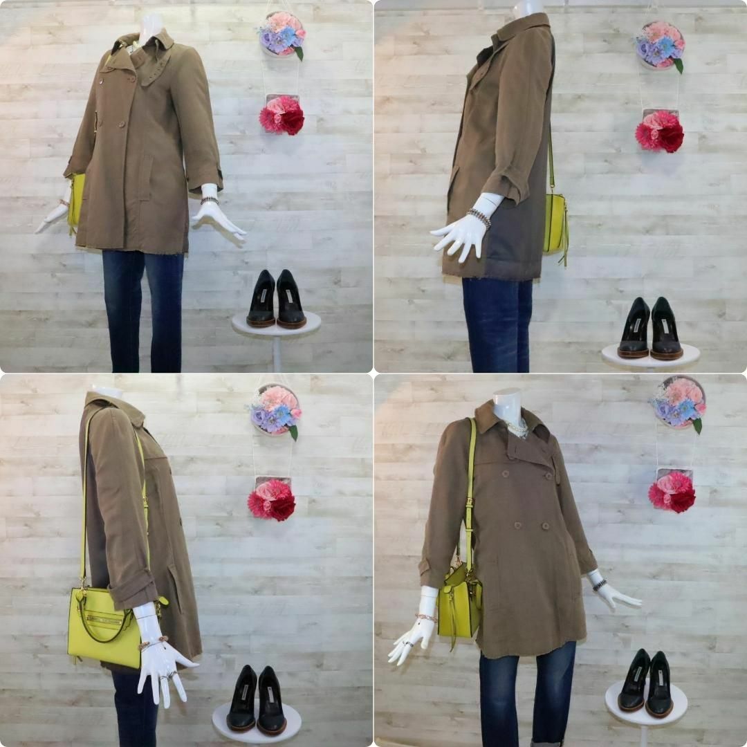 ほぼ未使用 PINKO トレンチコート ベージュ M バック素材切替 リネン混-