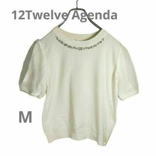 トゥエルブアジェンダ(12Twelve Agenda)の12 Twelve Agenda　レディースニット　半袖　ビジュー刺しゅう(Tシャツ(半袖/袖なし))