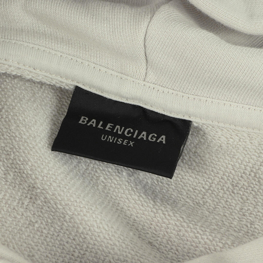 BALENCIAGA バレンシアガ パーカー サイズ:L 22AW USED クラッシュ 加工 パロディ ロゴ エンブロイダリー ルーズフィット  スウェット パーカー トップス フーディー プルオーバー 裏毛 UNISEX アイボリー 【メンズ】【中古】