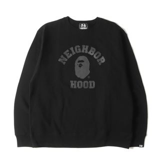 A BATHING APE ア ベイシング エイプ スウェット サイズ:XXL 22AW NEIGHBORHOOD ネイバーフッド カレッジロゴ  スウェットシャツ BAPE NBHD RELAXED FIT CREWNECK ブラック 黒 トップス トレーナー コラボ 【メンズ】