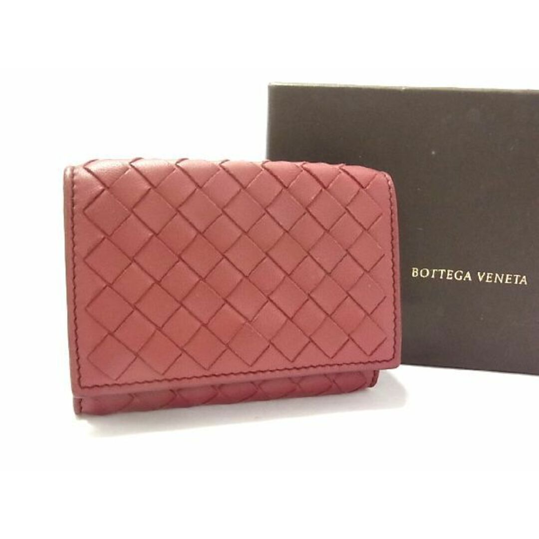 Aランクライン■極美品■ BOTTEGA VENETA ボッテガヴェネタ イントレチャート レザー 三つ折り 財布 ウォレット メンズ レディース レッド系 AP5662