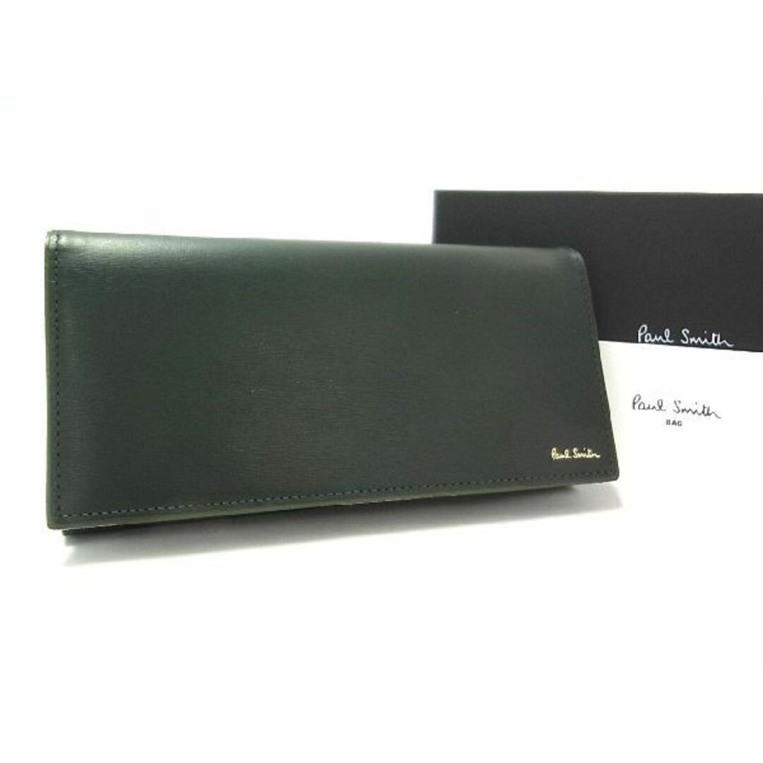 ■新品■未使用■ Paul Smith ポールスミス レザー 二つ折り 長財布 ウォレット メンズ レディース ダークグリーン系 AR4567