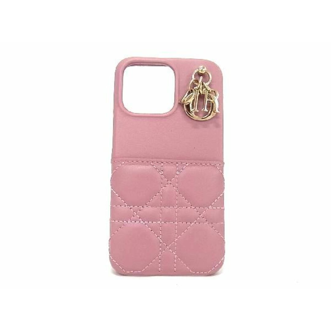 ■極美品■ ChristianDior ディオール レディディオール カナージュ レザー iPhone13Pro対応 アイフォンケース ピンク系 AR4590