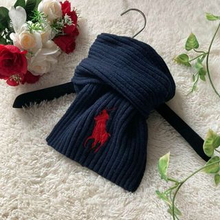 ポロラルフローレン(POLO RALPH LAUREN)のポロ ラルフローレン　リブニットマフラー　ビッグポニー刺繍　ネイビー(マフラー/ストール)