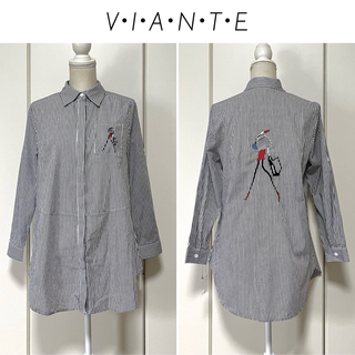【新品】V•I•A•N•T•E 女の子刺繍 ストライプロングシャツ(シャツ/ブラウス(長袖/七分))