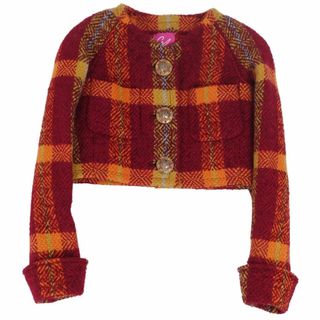 クリスチャンラクロワ(Christian Lacroix)の美品 Vintage クリスチャン ラクロワ Christian Lacroix ジャケット ノーカラー ショート丈 チェック柄 ツイード アウター レディース 38(M相当) マルチカラー(その他)