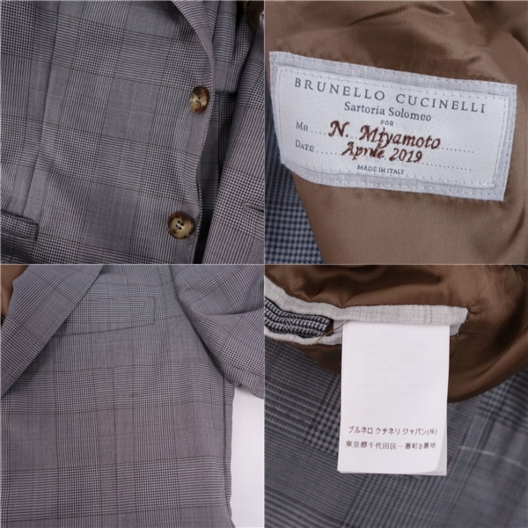 ブルネロクチネリ BRUNELLO CUCINELLI ジャケット テーラードジャケット シングル 背抜き グレンチェック アウター メンズ S相当 グレー 6