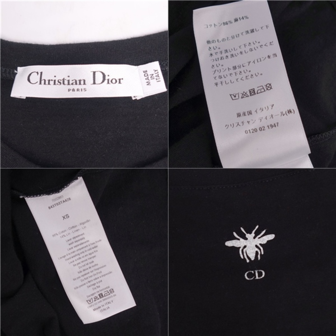 Christian Dior(クリスチャンディオール)の美品 クリスチャンディオール Christian Dior Tシャツ カットソー 半袖 ショートスリーブ Bee刺繍 プリント トップス レディース XS ブラック レディースのトップス(Tシャツ(半袖/袖なし))の商品写真