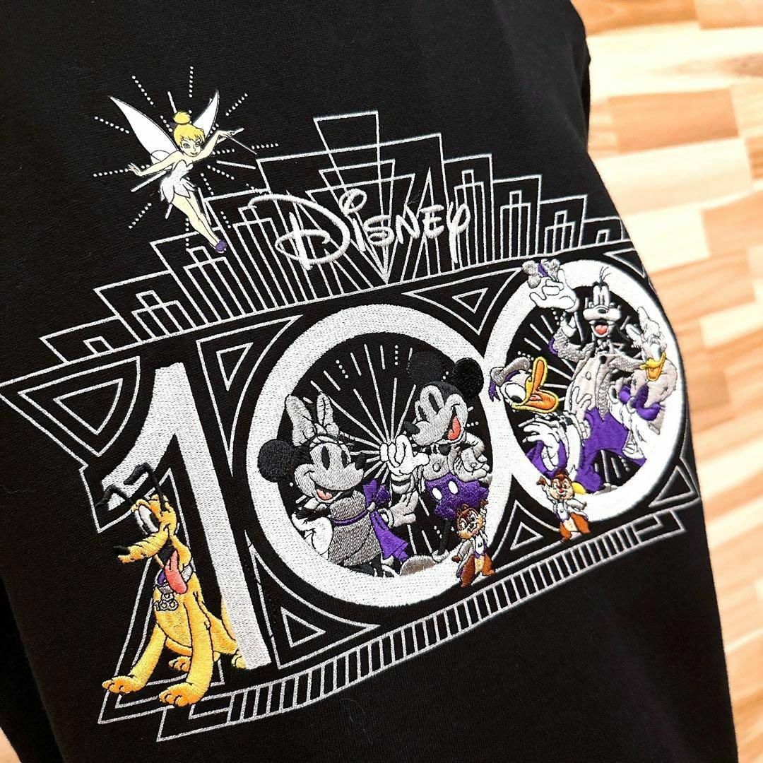 激レア【ディズニー】100周年記念 ミッキー 刺繍 ジップ パーカー L 黒×銀 4