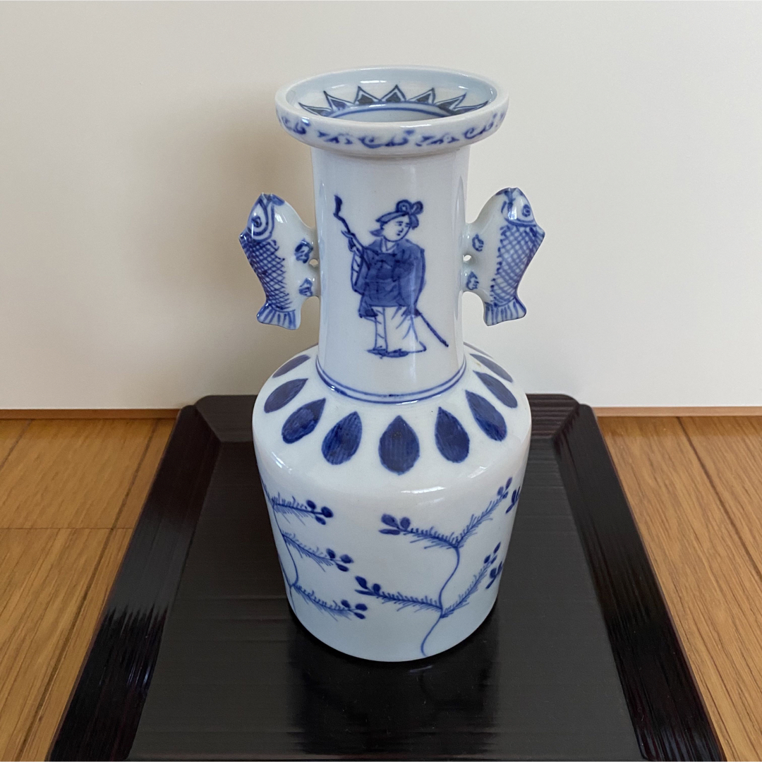 陶器 花瓶 大型 染付山水 高さ92㎝ 新品未使用品 寝つい 陶器 花瓶 大型 染付山水 高さ92㎝ 新品未使用品 寝つい