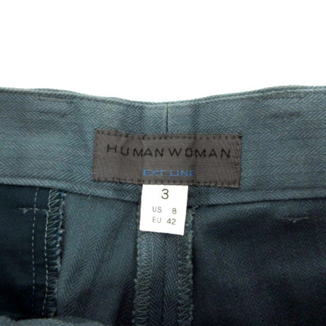 HUMAN WOMAN(ヒューマンウーマン)のヒューマンウーマン パンツ セミフレア コットン混 ヘリンボーン 青緑 3 レディースのパンツ(その他)の商品写真