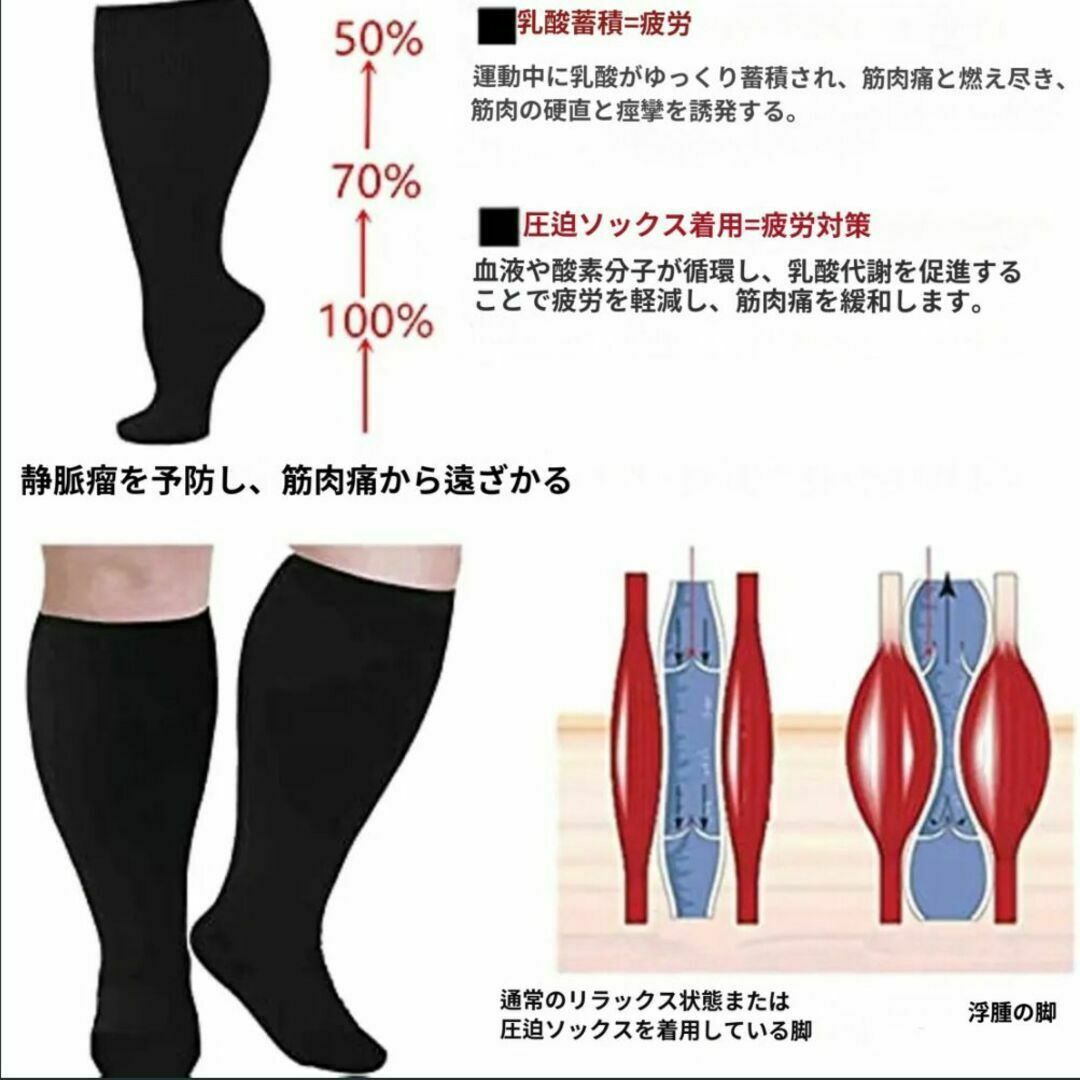 着圧ソックス　ブラック　5XL　むくみ　ぽっちゃり　マタニティ　大きいサイズ レディースのレッグウェア(タイツ/ストッキング)の商品写真