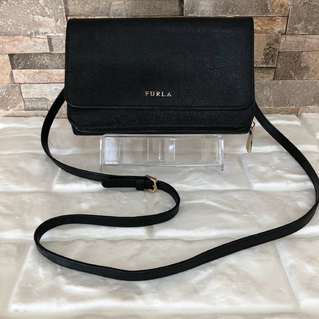 FURLA リーヴァ ミニ ショルダーバッグ ウォレット レザー ブラック