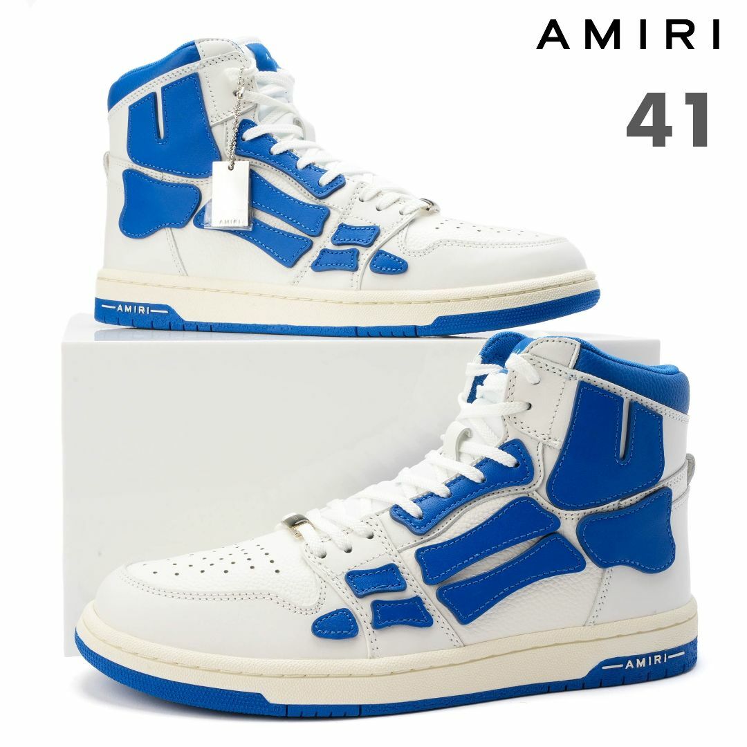 新品 AMIRI SKEL TOP HI レザースニーカー 白×青 41