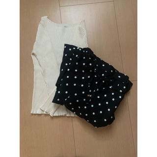 イエナ(IENA)の【美品】イエナ リブニット/しまむら MAKO コラボ ドットAラインスカート(セット/コーデ)