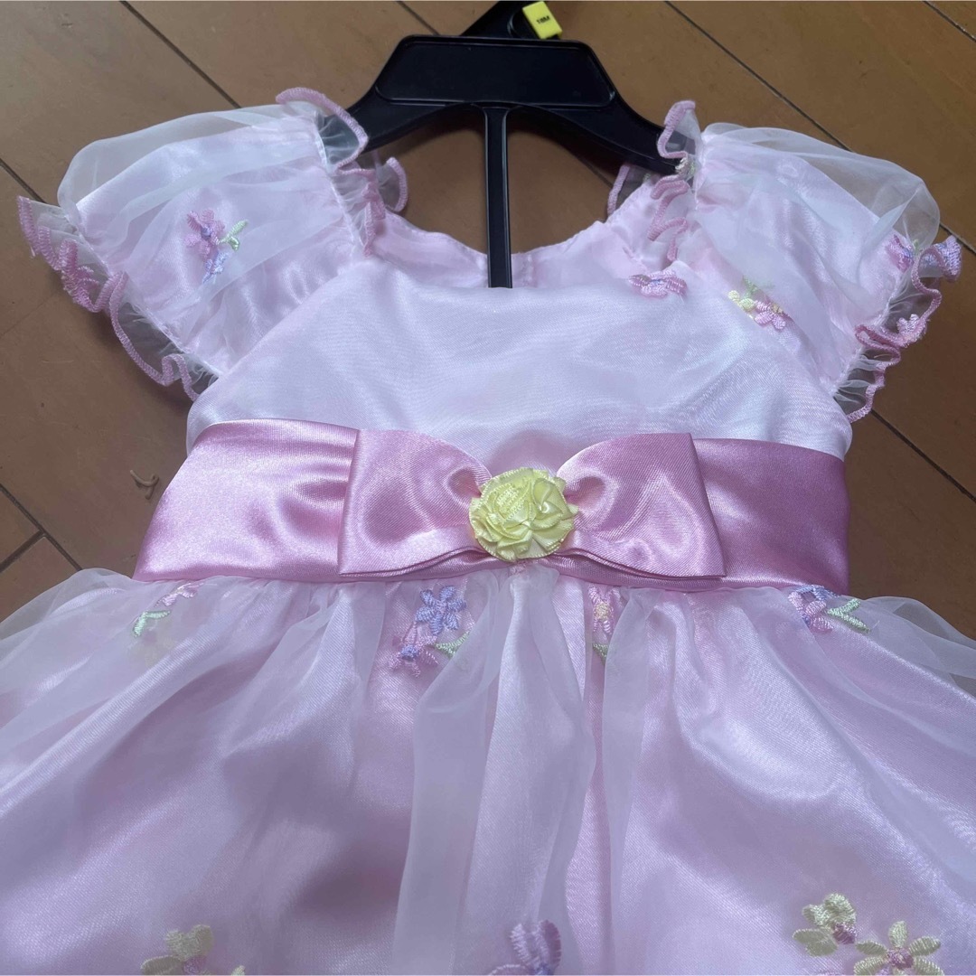 ピンク　花柄　リボン　チュール　ドレス　パンツ付き　18M 80cm♡ キッズ/ベビー/マタニティのキッズ服女の子用(90cm~)(ドレス/フォーマル)の商品写真