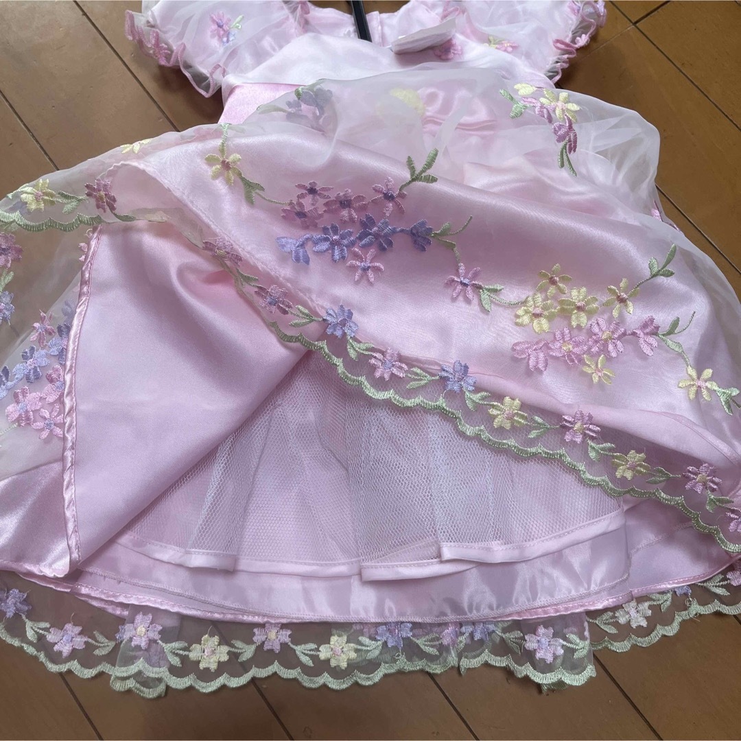 ピンク　花柄　リボン　チュール　ドレス　パンツ付き　18M 80cm♡ キッズ/ベビー/マタニティのキッズ服女の子用(90cm~)(ドレス/フォーマル)の商品写真