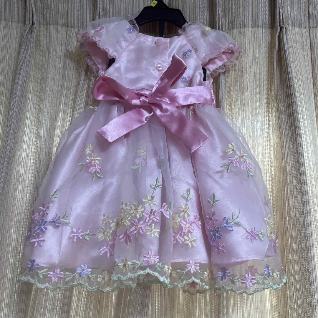 ピンク　花柄　リボン　チュール　ドレス　パンツ付き　18M 80cm♡ キッズ/ベビー/マタニティのキッズ服女の子用(90cm~)(ドレス/フォーマル)の商品写真