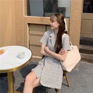 チェック ラップ ワンピース 夏服 韓国 レディース(ミニワンピース)