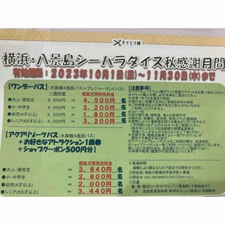 横浜八景島シーパラダイス　割引き券(水族館)