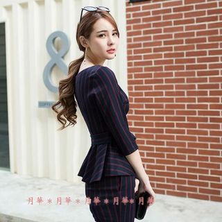 M ペプラム パンツスーツ TypeC 新品 即納 濃紺 ストライプ305678-
