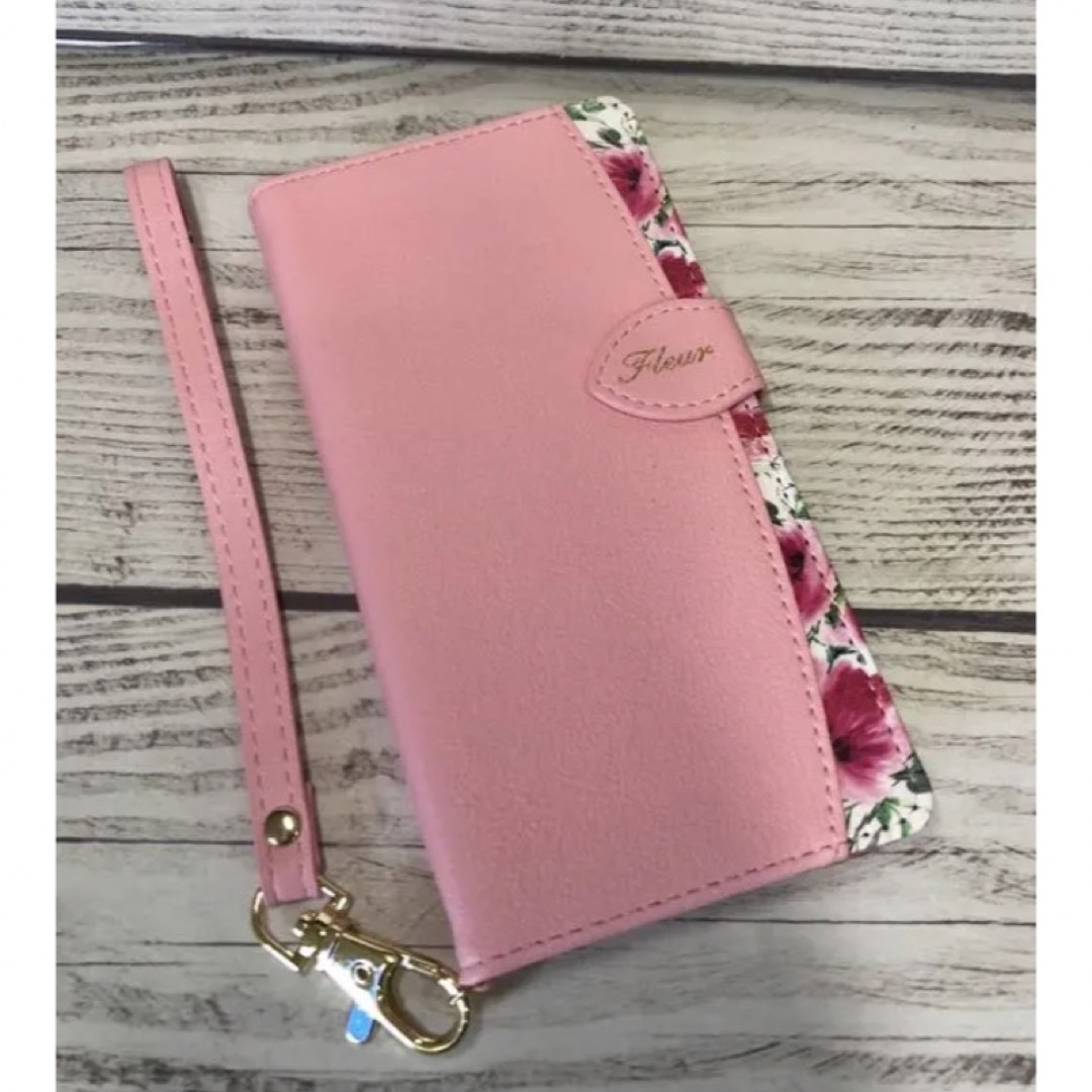多機種対応 マルチ手帳型 スマホケース Android iPhone 花柄ピンク スマホ/家電/カメラのスマホアクセサリー(Androidケース)の商品写真