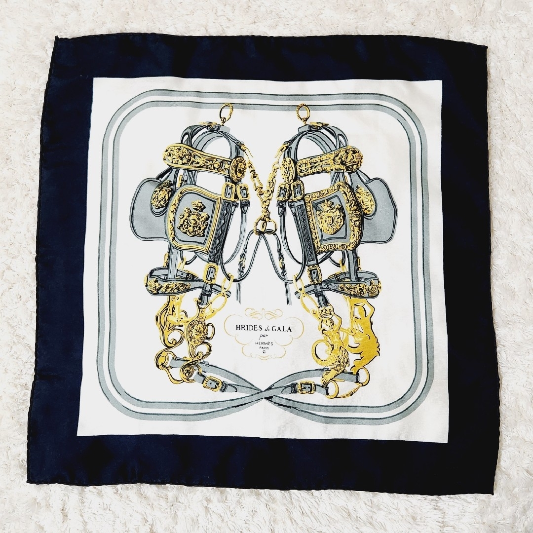 美品 HERMES エルメス☆式典用馬勒☆カレ40 プチカレ スカーフ 