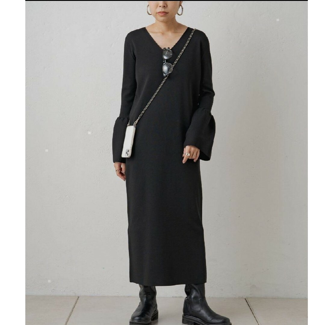 新品　Loungedress ベルスリーブボートニット　ブラック