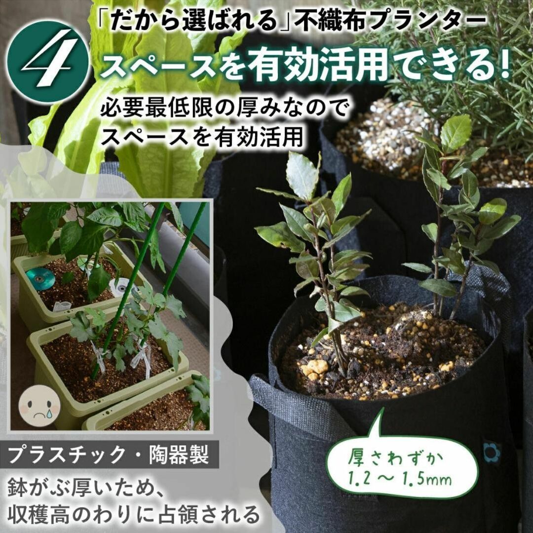 不織布プランター 5ガロン 植木鉢 10号 ブラック+グリーンパイピングx 2個 ハンドメイドのフラワー/ガーデン(プランター)の商品写真