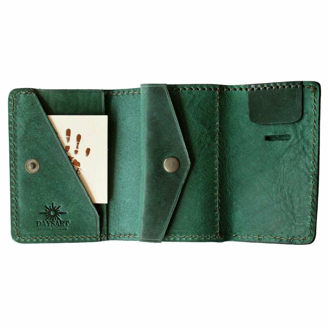 【色: グリーン】[デイズアート] ミニ財布 三つ折り メンズ 本革 イタリアン