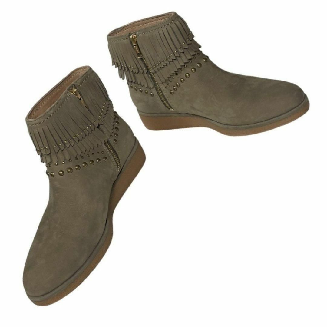 美品 アグ uGG ブーツ フリンジ スタッズ ヌバック サイドジップ