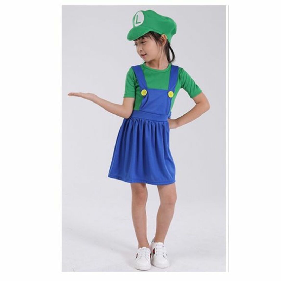 130~ルイージ風 女の子 マリオカートコスプレ イベントハロウィン  キッズ/ベビー/マタニティのキッズ服女の子用(90cm~)(ワンピース)の商品写真