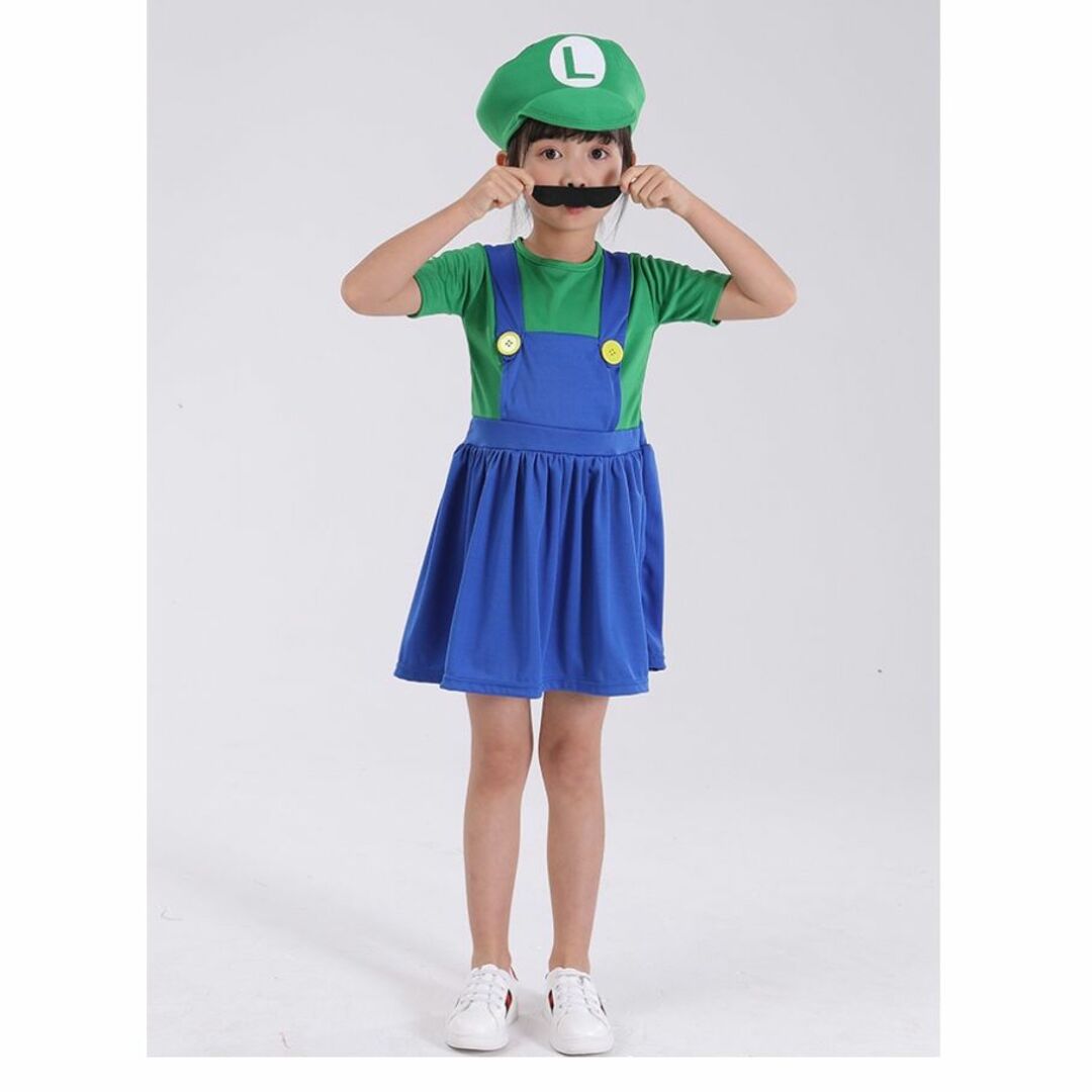 130~ルイージ風 女の子 マリオカートコスプレ イベントハロウィン  キッズ/ベビー/マタニティのキッズ服女の子用(90cm~)(ワンピース)の商品写真