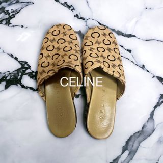 セリーヌ(celine)のCELINE マカダム柄ハラコレザースリッポンサンダル(サンダル)