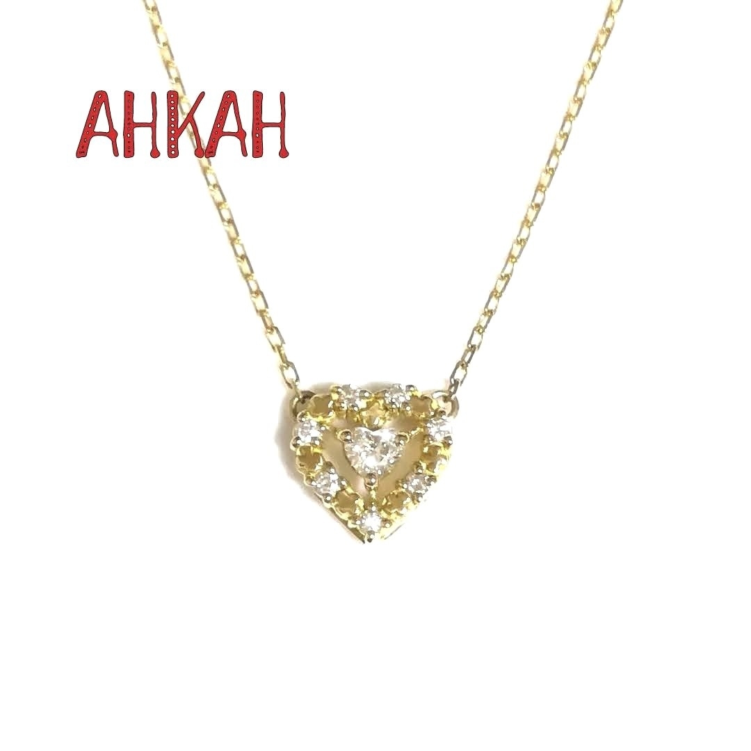 AHKAH - (美品)AHKAHアーカーK18YGプリンセスハートダイヤネックレス